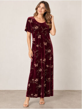 R.M. Vintage Velvet Floral Maxi Dress - Burgundy Size S Boho Cottagecore 90s